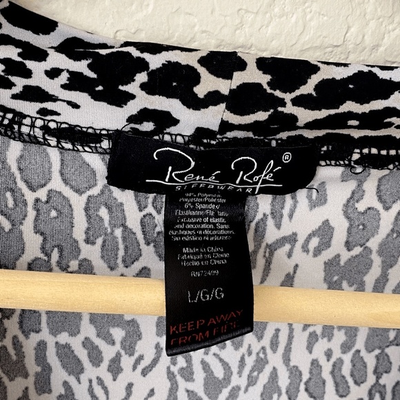 Rene Rofe Sleepwear Short Robe Size Large Animal Print 3/4 Sleeve - Picture 3 of 4